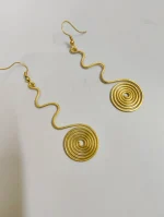 Brass Metal Spiral Drop Earrings – Handcrafted Statement Design