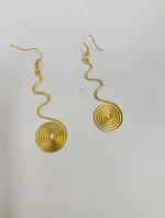Brass Metal Spiral Drop Earrings – Handcrafted Statement Design - Image 4