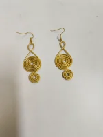 Brass Metal Spiral Drop Earrings – Handcrafted Statement Design - Image 3