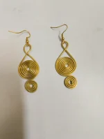 Brass Metal Spiral Drop Earrings – Handcrafted Statement Design - Image 2