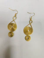 Brass Metal Spiral Drop Earrings – Handcrafted Statement Design - Image 4