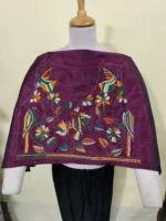 Maroon Silk Kantha Stitch Blouse Material – Handcrafted Bird & Floral Motive design - Image 5