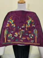 Maroon Silk Kantha Stitch Blouse Material – Handcrafted Bird & Floral Motive design - Image 2