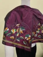 Maroon Silk Kantha Stitch Blouse Material – Handcrafted Bird & Floral Motive design - Image 3