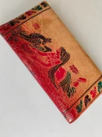 Handicraft Leather Purse Figure Motif Red Maroon