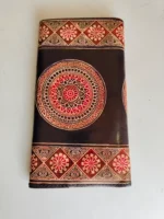 Handicraft Leather Purse flower print Black