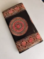 Handicraft Leather Purse flower print Black - Image 3