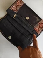 Handicraft Leather Purse flower print Black - Image 5
