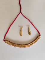 Golden Beads Choker Necklace Set with Matching Earrings – Maroon Thread Design