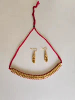 Golden Beads Choker Necklace Set with Matching Earrings – Maroon Thread Design - Image 4