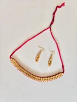 Golden Beads Choker Necklace Set with Matching Earrings – Maroon Thread Design - Image 2