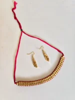Golden Beads Choker Necklace Set with Matching Earrings – Maroon Thread Design - Image 3