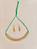 Golden Beads Choker Necklace Set with Matching Earrings – Green Thread Design