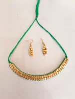 Golden Beads Choker Necklace Set with Matching Earrings – Green Thread Design - Image 4