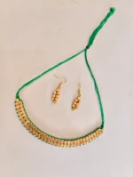 Golden Beads Choker Necklace Set with Matching Earrings – Green Thread Design - Image 2