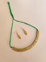 Golden Beads Choker Necklace Set with Matching Earrings – Green Thread Design - Image 3
