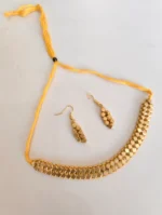 Golden Beads Choker Necklace Set with Matching Earrings – Yellow Thread Design - Image 4