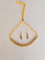 Golden Beads Choker Necklace Set with Matching Earrings – Yellow Thread Design