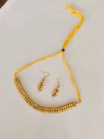 Golden Beads Choker Necklace Set with Matching Earrings – Yellow Thread Design - Image 2