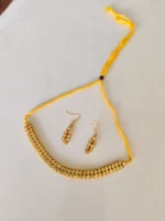 Golden Beads Choker Necklace Set with Matching Earrings – Yellow Thread Design - Image 3