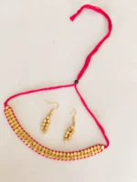 Golden Beads Choker Necklace Set with Matching Earrings – Red Thread Design - Image 2