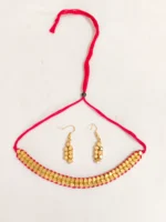 Golden Beads Choker Necklace Set with Matching Earrings – Red Thread Design