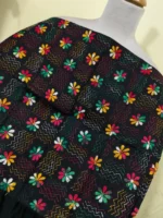 Cotton kantha stitch all over blouse piece (Black) - Image 2