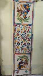 Handcrafted D Tussar Silk Kantha Stole – Multicolor Floral Embroidery on Cream Base - Image 3
