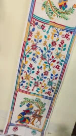 Handcrafted D Tussar Silk Kantha Stole – Multicolor Floral Embroidery on Cream Base - Image 10