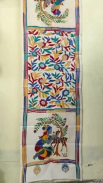 Handcrafted D Tussar Silk Kantha Stole – Multicolor Floral Embroidery on Cream Base - Image 7
