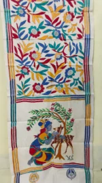 Handcrafted D Tussar Silk Kantha Stole – Multicolor Floral Embroidery on Cream Base - Image 6