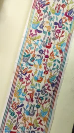 Pure D Tussar Silk Kantha Stole – Multicolor Bird & Floral Hand Embroidery on Cream Base - Image 4