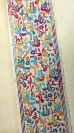 Pure D Tussar Silk Kantha Stole – Multicolor Bird & Floral Hand Embroidery on Cream Base - Image 3