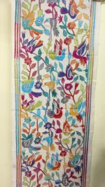 Pure D Tussar Silk Kantha Stole – Multicolor Bird & Floral Hand Embroidery on Cream Base - Image 6