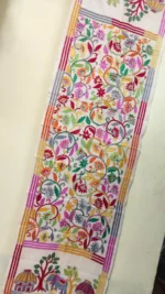 Pure D Tussar Silk Kantha Stole – Multicolor Folk Art & Floral Hand Embroidery on Cream Base - Image 6