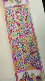 Pure D Tussar Silk Kantha Stole – Multicolor Folk Art & Floral Hand Embroidery on Cream Base - Image 3