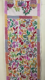 Pure D Tussar Silk Kantha Stole – Multicolor Folk Art & Floral Hand Embroidery on Cream Base - Image 10