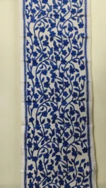 D Tussar Silk Kantha Stole – Off-White with Blue color Yarn Work - Image 2