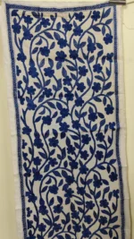D Tussar Silk Kantha Stole – Off-White with Blue color Yarn Work - Image 7
