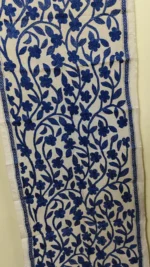 D Tussar Silk Kantha Stole – Off-White with Blue color Yarn Work - Image 5