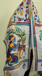 Handcrafted D Tussar Silk Kantha Stole – Multicolor Floral Embroidery on Cream Base - Image 4