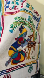 Handcrafted D Tussar Silk Kantha Stole – Multicolor Floral Embroidery on Cream Base - Image 2