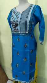 Royal blue Cotton Kantha Stitch Kurti - Jamdani design - Image 2