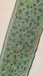 Green Silk Kantha Stole – Floral Vine Pattern - Image 4