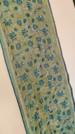 Green Silk Kantha Stole – Floral Vine Pattern - Image 3