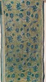 Green Silk Kantha Stole – Floral Vine Pattern