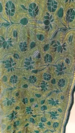 Green Silk Kantha Stole – Floral Vine Pattern - Image 5