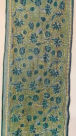 Green Silk Kantha Stole – Floral Vine Pattern - Image 6
