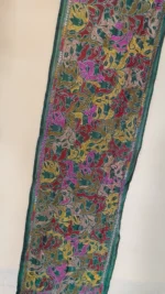 Emerald Green Silk Kantha Stitch Stole - Image 3