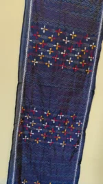 Royal Blue Silk Kantha Stole – Red Floral Dot Pattern - Image 2